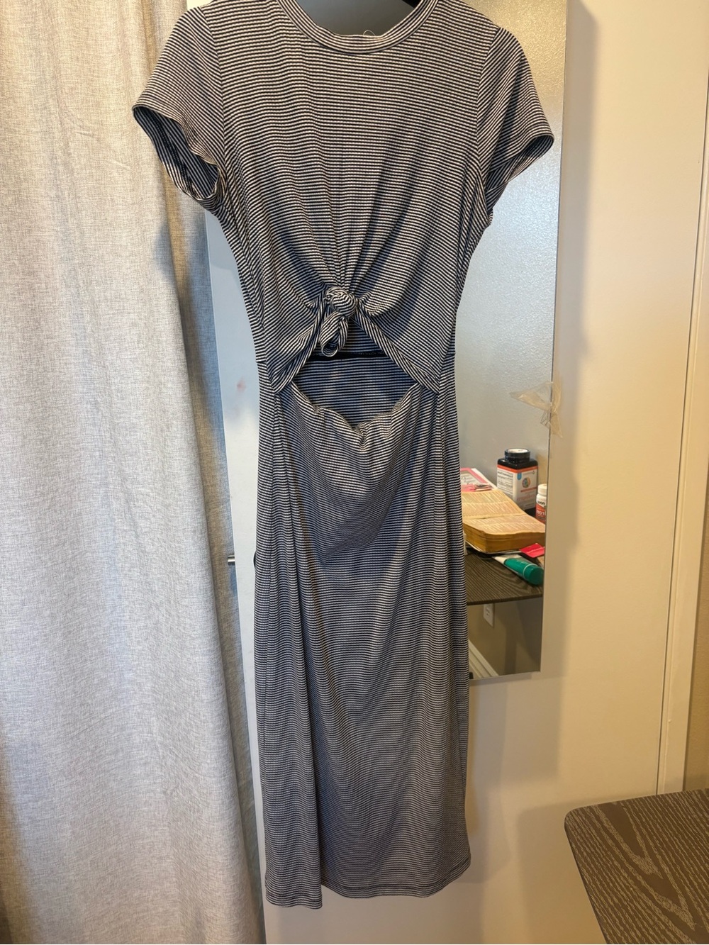 emory park Black & White Striped Knot-Front Midi Dress